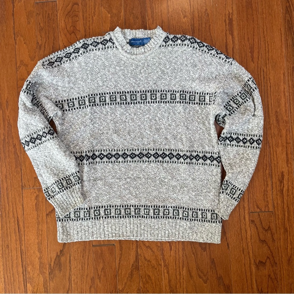 Vintage Towncraft Gray Patterned Sweater Size Large